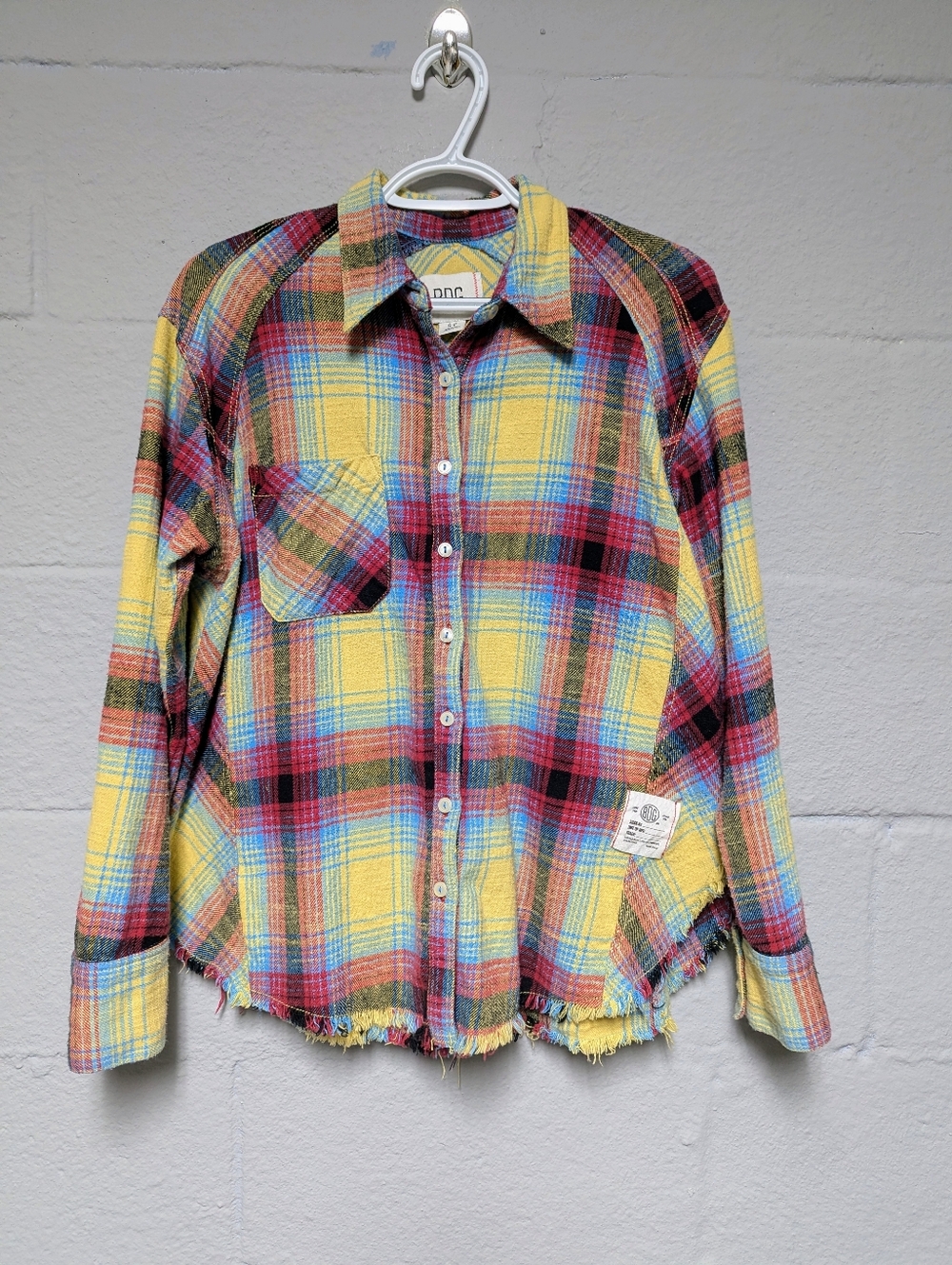 BDG Multicolor Plaid Shirt Size S Raw Hem Cotton Flannel Overshirt